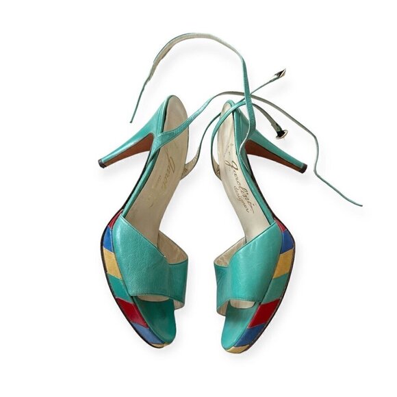 Vintage Garolini Ankle Strap Heel, Patchwork Platform,  Size 8N - Picture 3 of 14
